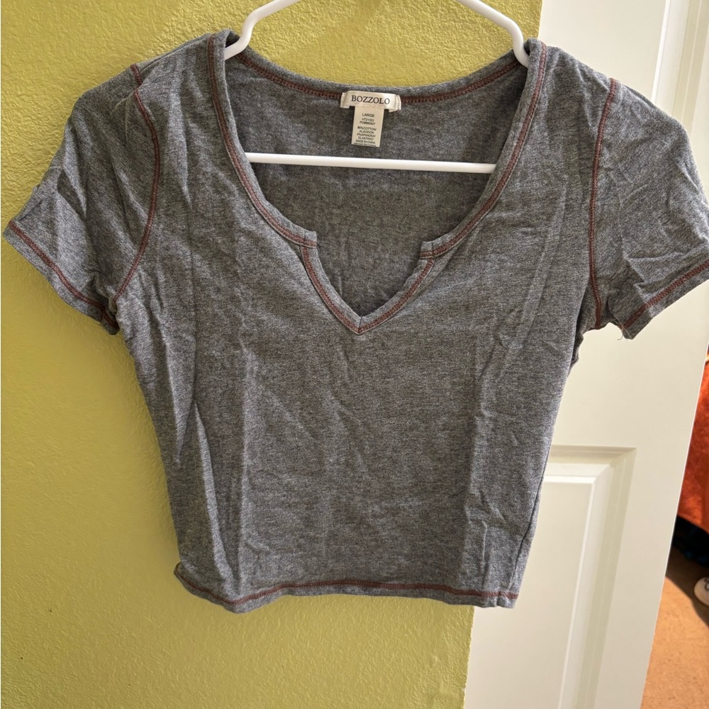 Bozzolo Charcoal V-Neck Short Sleeve Tee